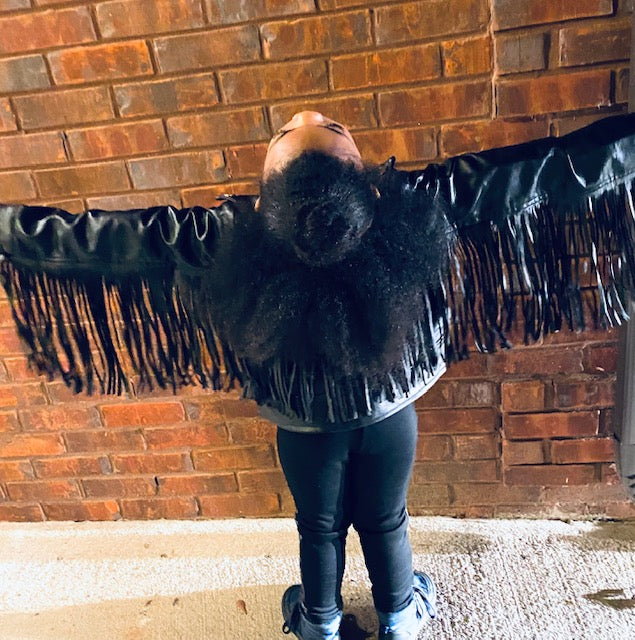 Licorice Leather Fringe Jacket