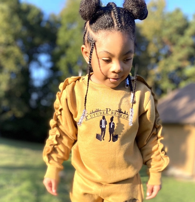 Girl's Honey Mustard Ruffle Sleeve Sweatshirt