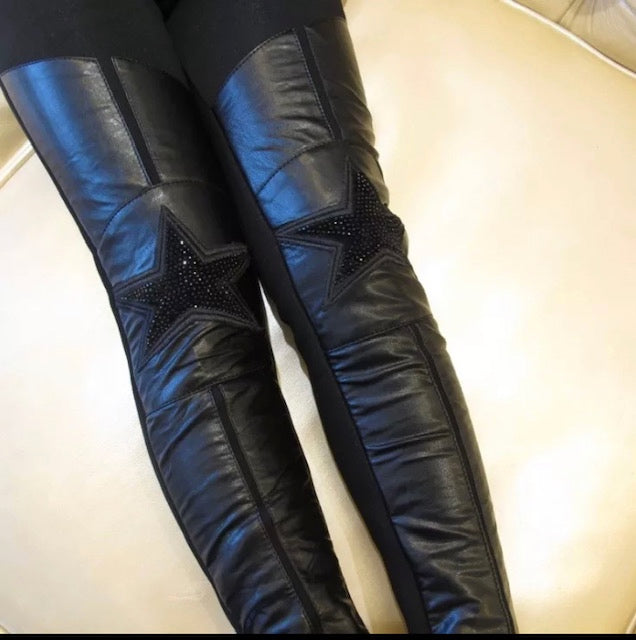 Girls Licorice leather patch tights