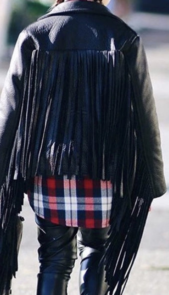 Licorice Leather Fringe Jacket